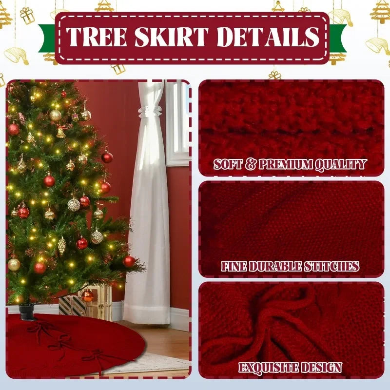 36 inch red Knitted Christmas Tree Skirt