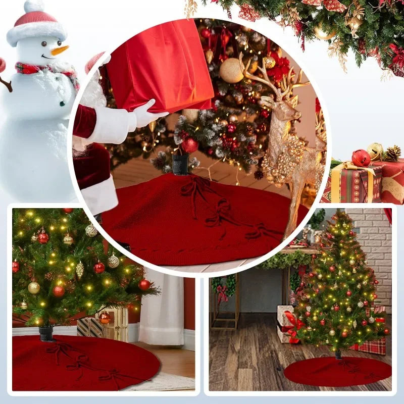 36 inch red Knitted Christmas Tree Skirt